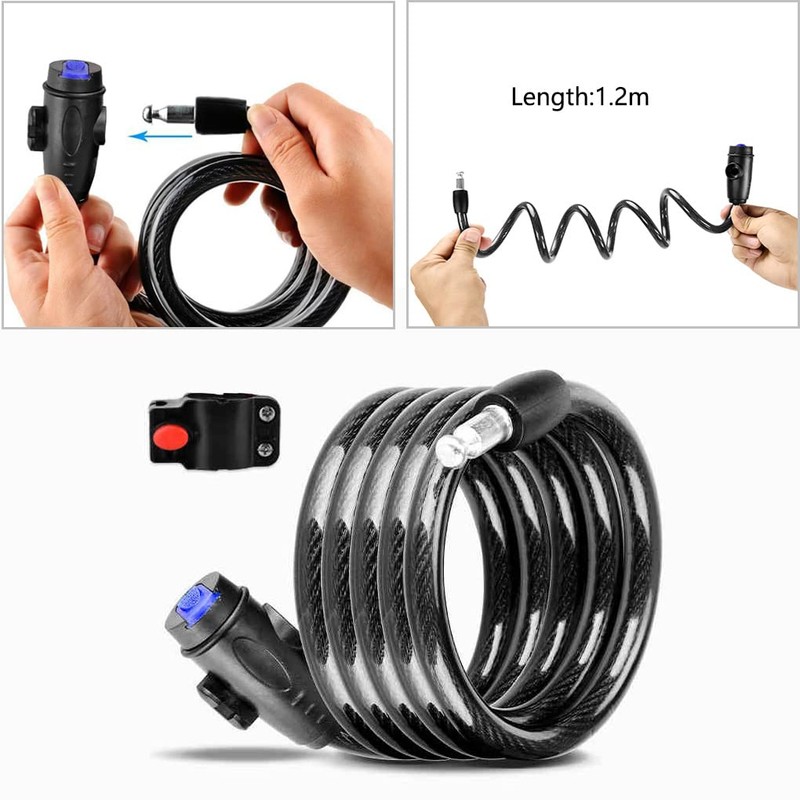 Amindz Cable locks, bicycle lock with key, spiral lock bicycle,