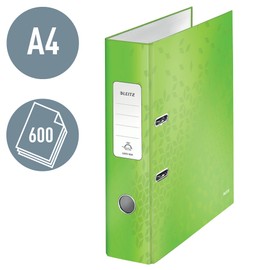 Leitz Wow Series 10054054 Quality Folder 180° A4 8 cm Spine Width Laminated Grey Board Green