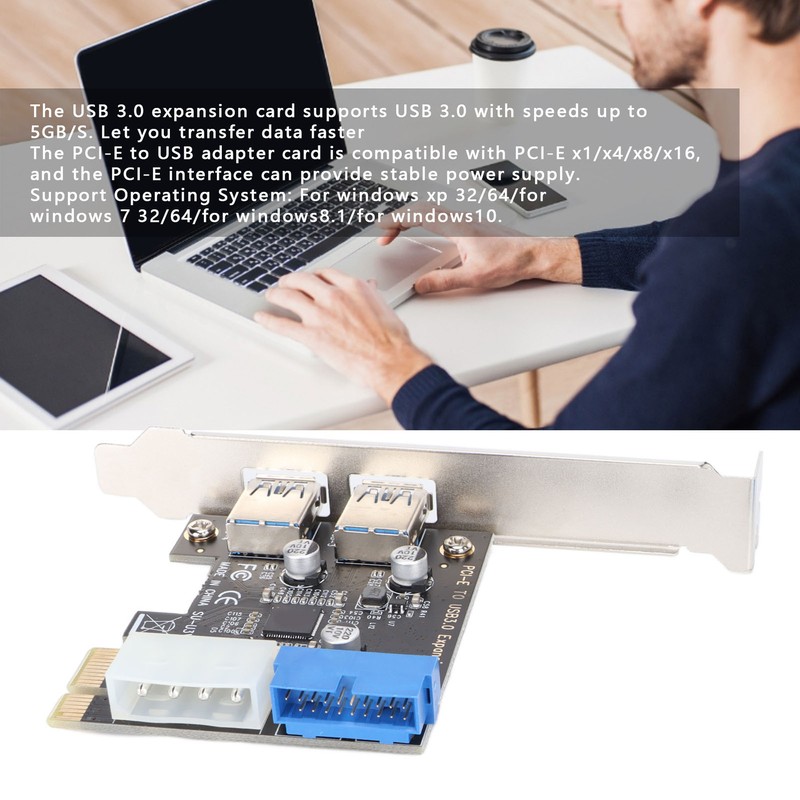USB3.0 Expansion Card 2 Port 19 Pin 4P PCIE to