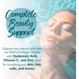 Zipvit Marine Collagen 1200mg Tablets with Hyaluronic Acid, Vitamin C, and Zinc. High Strength Type 1 Collagen for Men and Women, Supports Hair, Skin, and Nails, 60 Tablets, 1 Month Supply