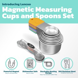 Magnetic Measuring Cups and Spoons 17pcs - Stackable Kitchen Measurement Cup Spoon Pack for Dry Liquid Ingredients - Engraved Measure Stainless Steel Cooking Utensils with Soft Grip Handles