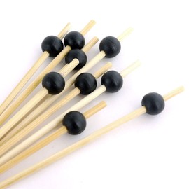 BambooMN Decorative Ball End Cocktail Fruit Sandwich Picks Skewers for Catered Events, Holiday's, Restaurants or Buffets Party Supplies - 5.9" Black, 100 Pcs