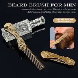 Mini Hair Beard Mustache Comb Brush Combs Metal Travel Folding for Mens Men Women, 1 Pack Gold