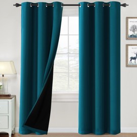 H.VERSAILTEX 100% Blackout Curtains for Bedroom Thermal Insulated Blackout Curtains 84 inch Length Heat and Full Light Blocking Curtains for Living Room with Black Liner 2 Panels Set, Dark Teal