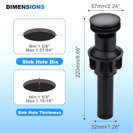 YIGUANXIN Bathroom Sink Drain with Overflow,Black Pop Up Drain Stopper Anti Clog,Matte Black Universal Bathroom Sink Stopper for Bathroom Vanity Vessel Sink(Black)