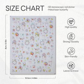 Bow Nail Art Stickers Decals 5D Embossed Bow Flower Nail Decals with White Rhinestones Lace Floral Spring Summer Nail Design Bow Flowers Nail Adhesive Decals for Women DIY