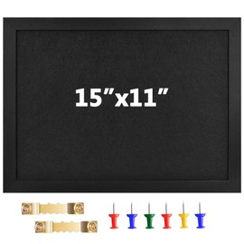 Cork Board Bulletin Board Wood Framed Display with Felt, Pin Board for Jewelry, Notes, Memos, Photos, Home, Kitchen, Office, School, Wall, 15"x11", Wood Framed(Black) & Felt(Black)