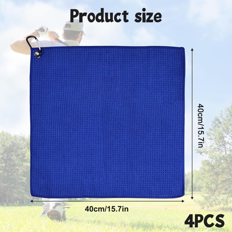 flintronic 4PCS Microfiber Golf Towel 40*40cm Carabiner Clip Waffle Pattern