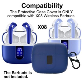 smaate Earbuds Case Compatible with TAGRY X08 Wireless Headphone, Silicon Protective Cover with “S” Shaped Dual Carabiner, with Window for LED Display (Blue)