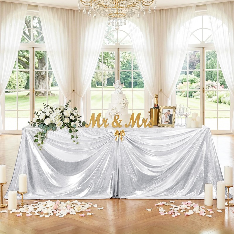 Dominiburl Silver Sequin Tablecloth 90 x 132 inch Rectangular Sparkly