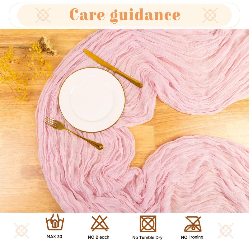 Kesfey Pink Cheesecloth Table Runner 35"x157", 13FT Long Gauze Table