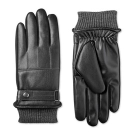 Isotoner Mens Faux Nappa Leather Smart Touch Winter Gloves Black XL