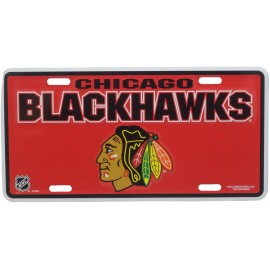 Rico Industries Chicago Blackhawks Metal License Plate Tag Red