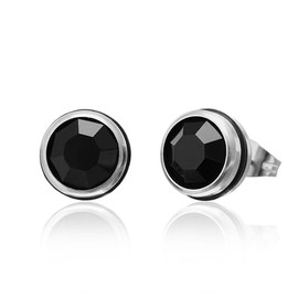 Chic-Net Brass Rubber Ring 10 mm Round Faceted Crystal Silver Stud Earrings – Nickel Free Colorful black