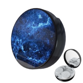LRITER Contact Lens Case, Portable Contact Lens Cases Leak-Proof Contact Lens Box Holder with Mirror, Suitable for Daily Makeup Office Travel Outdoor. (Blue Starry Sky)