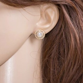 Pearl Mother of Pearl & Cubic Zirconia Gold Plated Jewelry Stud Earrings