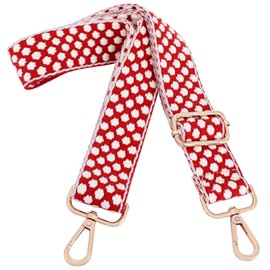 Adjustable Handbag Strap Wide Purse Strap Replacement Shoulder Crossbody Bag Strap, Red with polka dots and gold tone metal