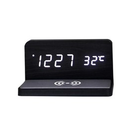 Peakloong 10W Multifunctional LED Wireless Charging Alarm Clock Silent Clock Electronic Clock Wireless Charging Thermometer-Black