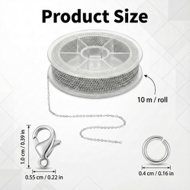 Hopzab Stainless Steel Chain 2.4mm, Jewelry Making Kit with 10M Link Chain Roll, 20 Lobster Clasps & 50 Jump Rings for DIY Craft Bracelet, Necklace, and Earring Making Supplies