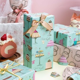 Retrify Reversible Wrapping Paper Roll - 17 Inch X 32.8 Feet - Colorful Cakes Diamond Ring Design Wedding Gift Wrap Paper for Bridal Shower, Engagement, Party, Celebration