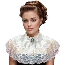 UniqKaliber Gothic Lace Shawl Ruff Collar Lolita Neck Collar Elizabethan Vintage Ruff Collar for Costume Cosplay