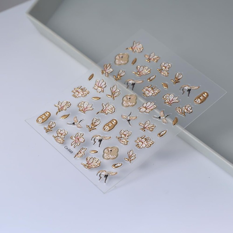 Flower Sticker Red-Crowned Crane Decals Self Adhesive Golden Flower Leaf