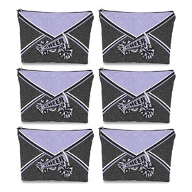 Batorkpl Cheer Makeup Bag Cheerleader Cosmetic Bag Cheerleader Gifts Cheerleading Gift for Women Her Cheer Team 6Pcs (Light Purple)