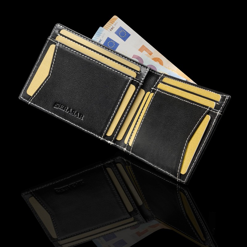 Black/White Leather Card Wallet for Men with RFID Blocker without
