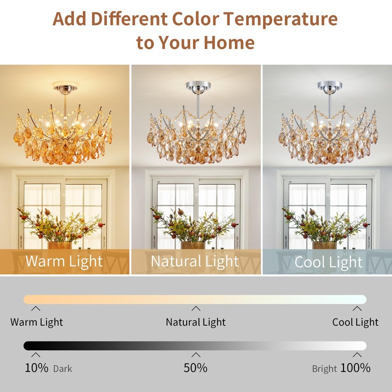 Crystal Ceiling Light Fixture, Modern Semi Flush Mount Ceiling Light,