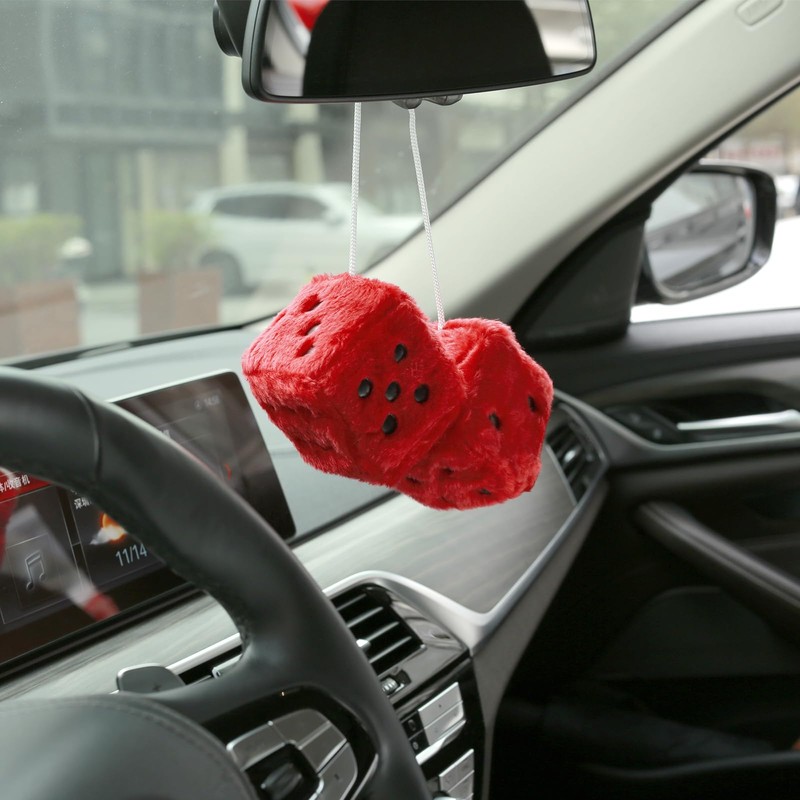 YGMONER Couple 2.75” Fuzzy Dice with Leather Dots Retro Car