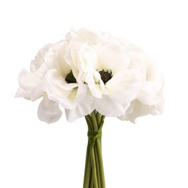 Silk White Anemone Bouquet Home Furnishing Decorative Flowers 3.9" bloomx9.4 Tall