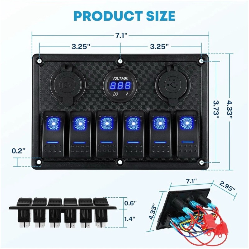 Universal 6 Gang Marine Boat Rocker Switch Panel Waterproof +