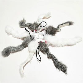 Rabbit Fur Mouse Cat Toys with Bell, Rope & Crinkle Sound - Pure Rabbit Fur 5-Pack 4.7 Inch, Interactive Hunting Toys for Active Indoor Cats