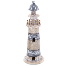 CoTa Global Silver Sea Lighthouse - Handmade Distressed Wooden Lighthouse Decoration, Decorative Beach Style Tabletop Centerpiece - Large, 11.8 Inch, Color May Vary