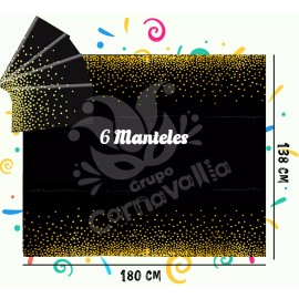 Grupo Carnavallia 6 Manteles Desechable Rectangular Negro Puntos Fiesta