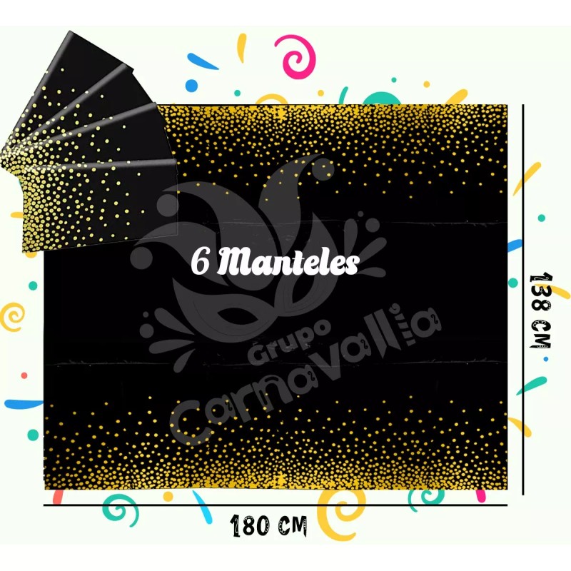 Grupo Carnavallia 6 Manteles Desechable Rectangular Negro Puntos Fiesta