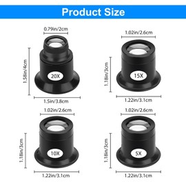 Magnifying Eye Magnifier, 4PCS JewelersMagnifying Loupe Glasses, 5X 10X 15X 20X Eye Loop for Watch-Repairing Sewing