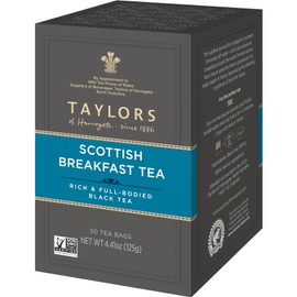 Taylors of Harrogate Scottish Breakfast, Black Tea, Pillow Tea Bags, 50 Count (Pack of 6), Strong, Malty and Full, Caffeinated, Enjoy Hot or Iced, 300 Teabags Total