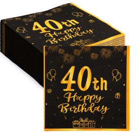 ZYNERY Pack of 60 40th Birthday Decorative Napkins, Black Gold Happy Birthday Napkins, 33 cm x 33 cm, 40th Birthday Men Women Birthday Party Decoration, Napkins 40th Birthday (40th Birthday)
