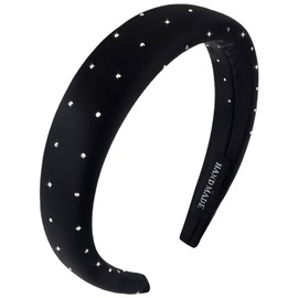 PLwelth Black Padded Headband for Women Girls Sparkle Soft Satin Hairband No Slip Wide Headbands for Thin Thick Hair Vintage Plain Solid Hairband Hoops Trendy Hair Accessories for Party Decor