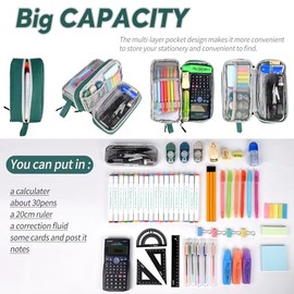 Estuche para lápices de gran capacidad, estuche multifunción, bolsas para lápices con cremallera, 3 compartimentos, estuche organizador para lápices o