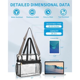 Paxiland Clear Bag for Stadium Events 12x6x12, Clear Tote Bag with Reinforced Strap, Transparent Bags for Sports Concert - Wave Strap