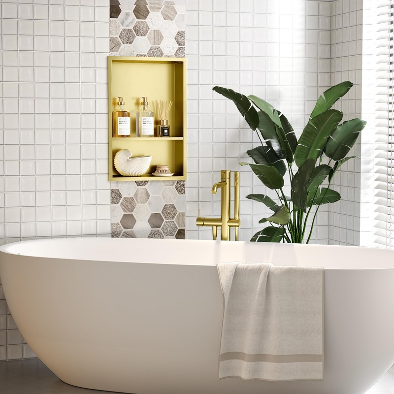 2-Tier Stainless Steel Shower Niche,Golden, 12" X18"
