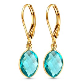 Natural Oval Azure Blue Amber Stone Crystal Dangle Earrings,14K Gold Dainty Cute Geometric Simple Single Stone Drop Earrings,Genuine Real Quartz Gemstone Earrings for Women Her (C4_Azure Amber)