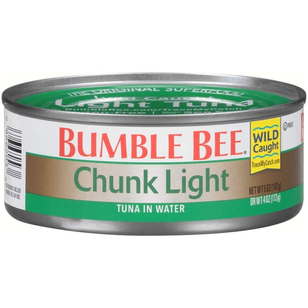 BUMBLE BEE Chunk Light Tuna In Water, Wild Caught, High Protein Food, Gluten Free, Keto, Canned Food, 5 Ounce Cans, 24 Count