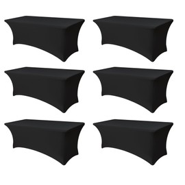 Enjoyidea Spandex Table Cloths for 8 Foot Rectangle Tables-6 Pack Fitted Stretch Black Table Covers-Elastic Folding Tablecloths for Party, Vendor Booth Display, Banquet Buffet Event, Craft Trade Show