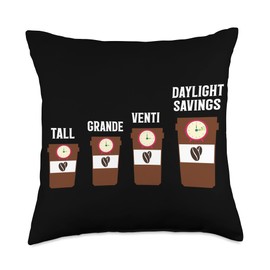 Tall Grande Venti Daylight Savings Coffee Java Tall Grande Venti Daylight Savings Throw Pillow, 18x18, Multicolor