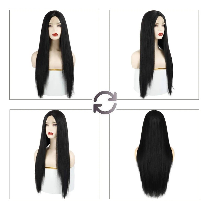 Peluca Negro Larga Lacio Para Mujer Dama Cosplay 26in