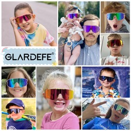 GLARDEFE Kids Baseball Sunglasses - Youth Baseball Sunglasses for Boys Girls - Sports Softball Shades Age 6-14(White/Gold Mirror)