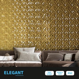 Art3d 33-Pack 3D Wall Panels for Interior Wall Decor, Diamond Textured Feature Wall Paneling for Gaming Living Room TV Wall Background Accent Wall - 12 x 12 inch Gold